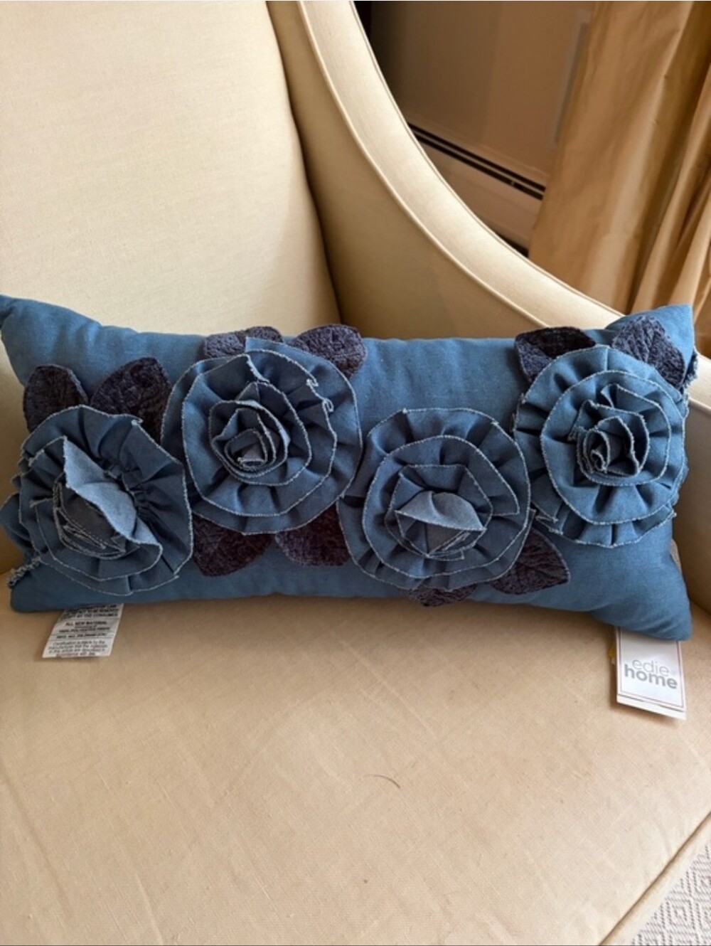 Edie@Home Denim Rosette Lumbar Pillow